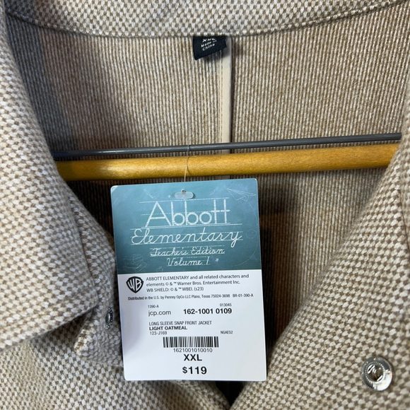 Men's Abbott Elementary Beige XXL Lightweight Snap Front Jacket - Picture 2 of 7